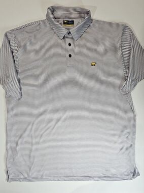 Jack Nicklaus Golf Polo Shirt Mens XL White Purple Microstripe Preppy Activewear